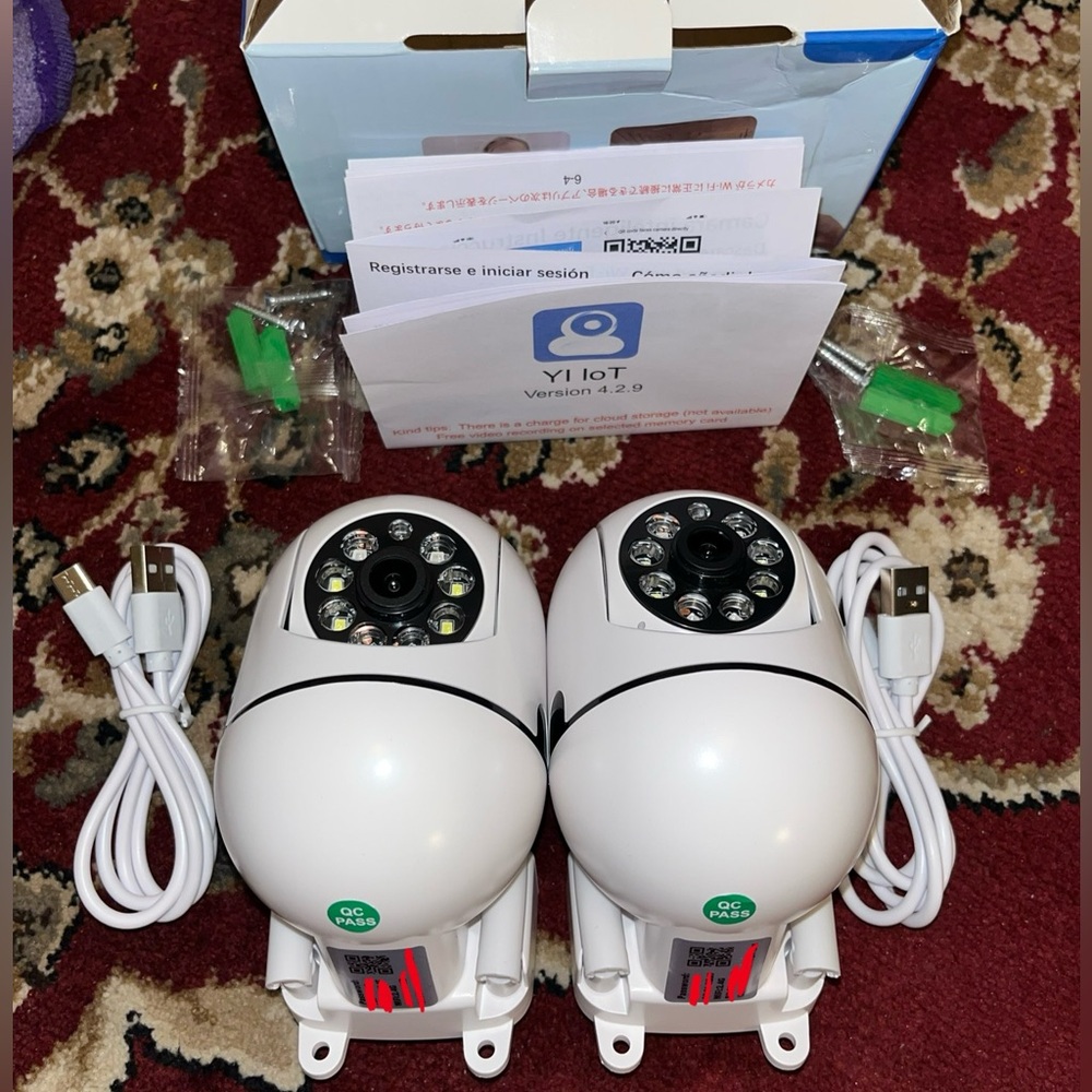 Set of 2 White Surveillance Cameras with USB Cables
